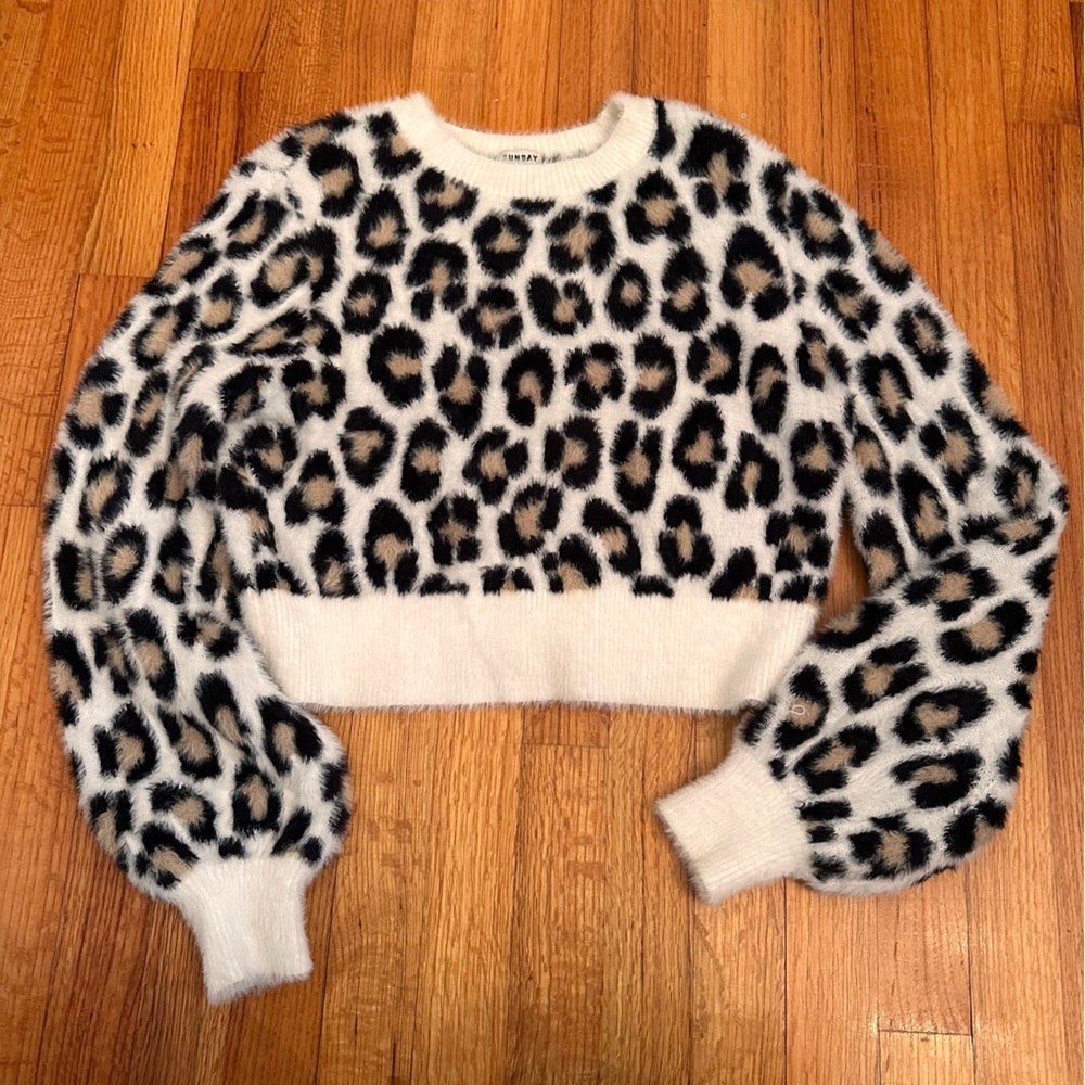 ARITZIA Sunday Best Kitten Sweater Fuzzy Leopard Print Size Small (k11) - Picture 3 of 15